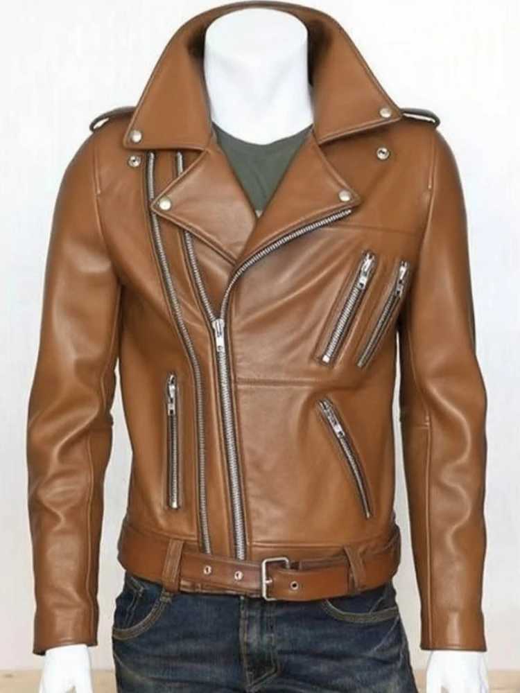 New Mens PU Leather Slim Fit Blazer Style Motorcycle Jacket Korean Style Casual CoatT251204