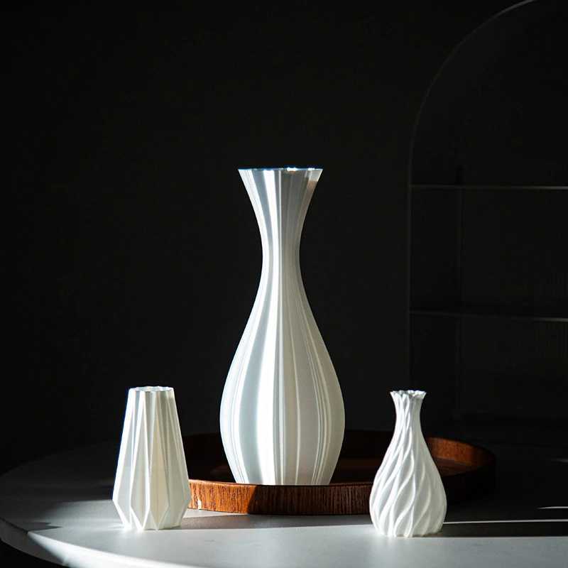 White Imitation Ceramic Vase Modern Simple Plastic Vase INS Flower Arrangement Ornaments Artistic Aesthetic He Decoration H251204