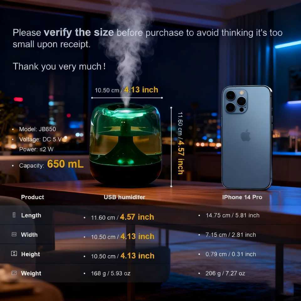 650ml Silent Aratherapy Humidifier Portable Small Night Light Bedro Off Air Water Tank Humidifier C251204