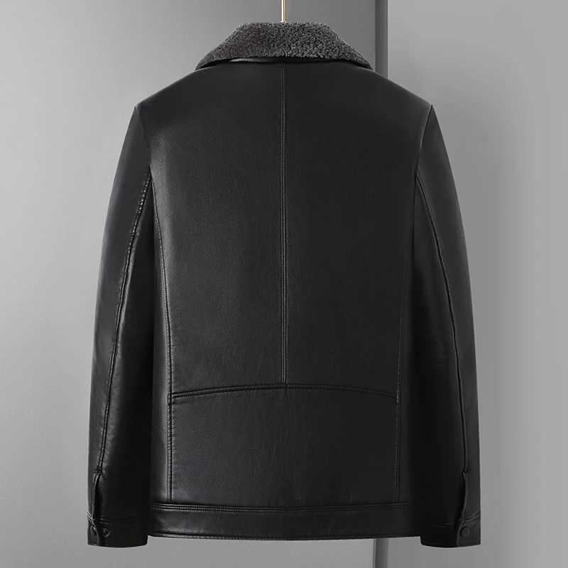 Autumn Winter Mens Thick Warm Leather Jacket Business Casual Lapel PU Coats Windproof Outdoor Motorcycle Jacket Men ClothingT251204