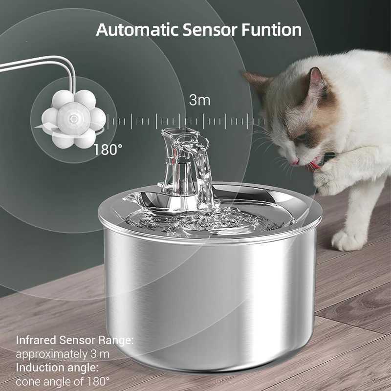 ROJECO Stainless Steel Cat Water Fountain Automatic Water Dispenser For Cat Dog Pet Smart Motion Sensor Water Purifier Drinker M251204