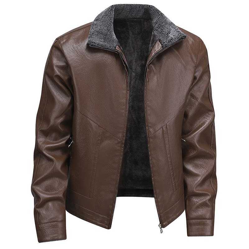 Mens Velvet Leather Jacket Winter New Warm Wool Collar Windproof Jacket Mens High Quality Long Sleeve Short Anti Cold TopT251204