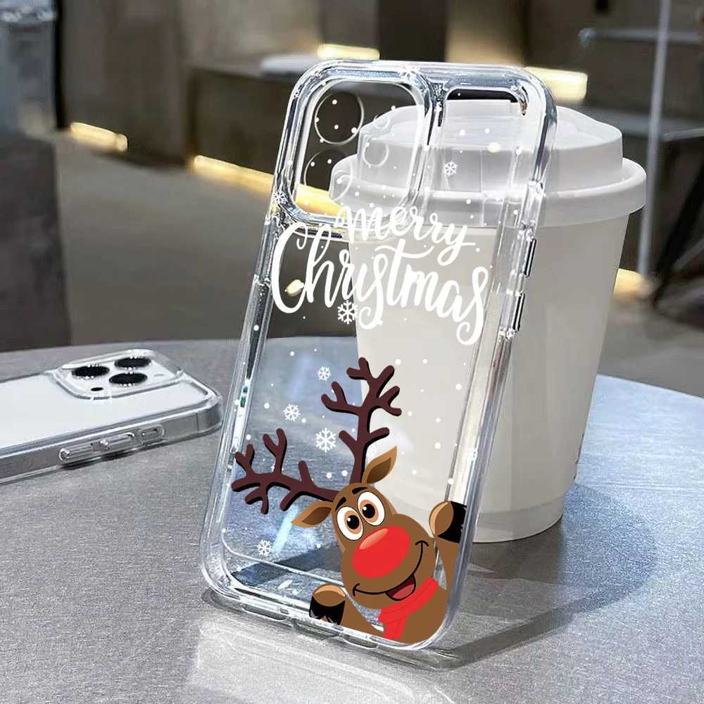 ShockProof Silicone Phone Case Fore iPhone 14 15 13 12 11 Pro 16 17 Pro Max X XS 7 8 Plus Transparent Clear Soft Christmas Cover H251203