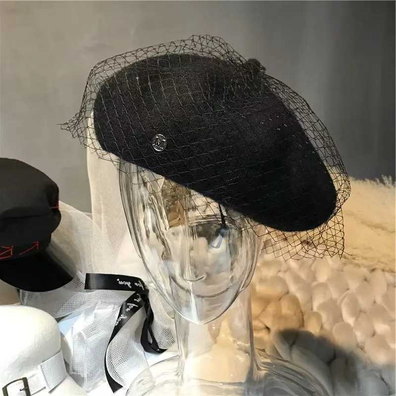 1PC Fascinating Mesh Veil Wool Beret Autumn Winter Warm Beanie Hat Vintage Felt Casual Painter Hats Female French Berets CapsXJ251204 - view 3