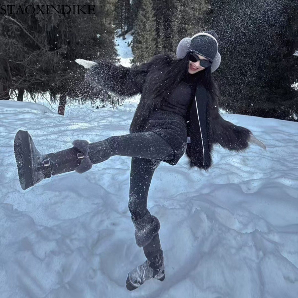 2025 Winter New Snow Boots for Women Thick Sole Warm Furry Shoes Non-Slip Long Boots Thickened Cotton Boots Height Increasing Cotton Shoes