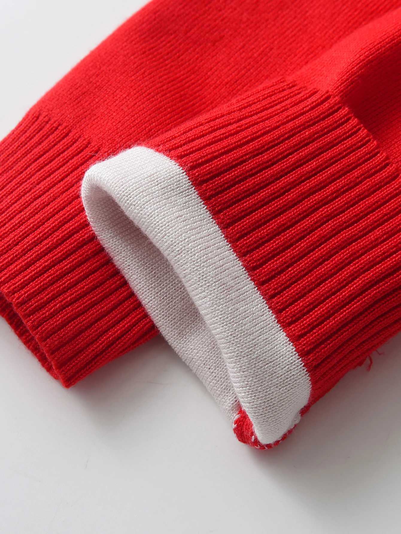 Cute style Santa Claus embroidery long sleeved sweater for boys and girls round neck knitted pullover suitable for Christmas sW251204