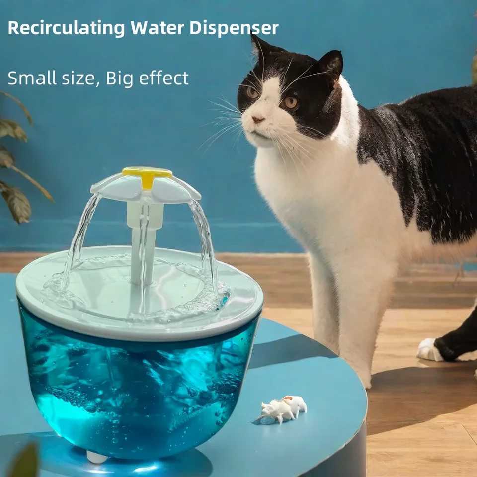 Cat Flower Water Dispenser Recirculating Pet Water Dispenser USB Powered Silent with Filter Foam for Cats and Small Dogs M251204