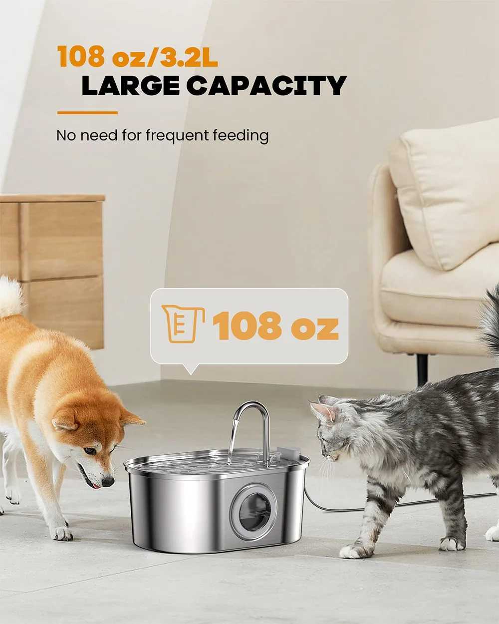 Stainless Steel Cat Automatic Drinking Fountain Dog Drinking Fountain Ultra-Quiet Pet Fountain With Window Cat Water Feeder M251204