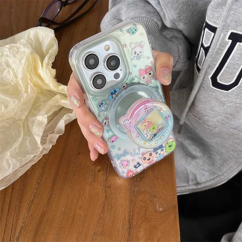 Kawaii Cartoon Magnetic Phone Case For iPhone 16 Pro 15 14 13 Pro Max Cover with Holder Shockproof Cute Cases 15 Prax H251203
