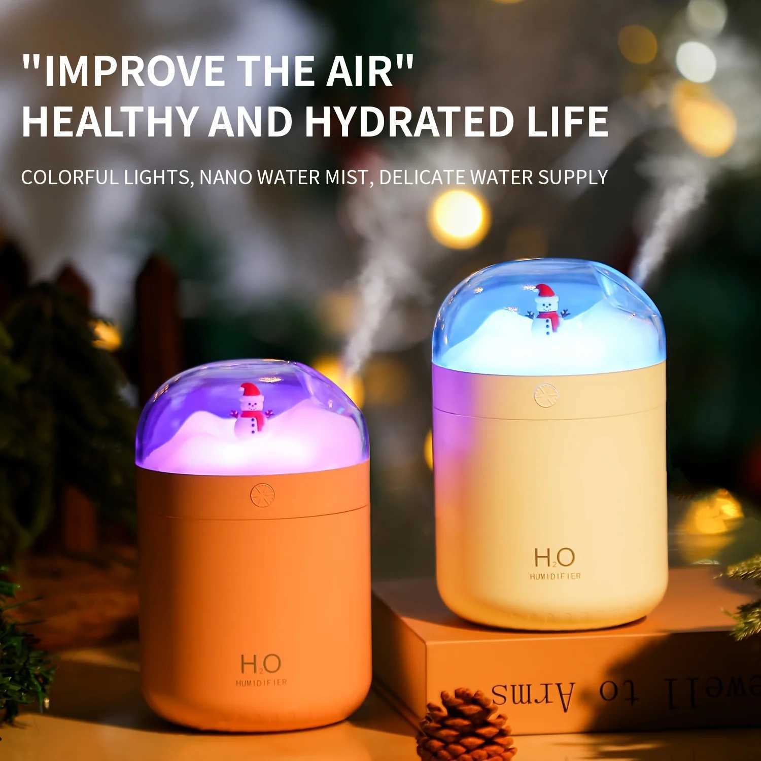 USB Power Cord Cute Snowman Air Humidifier Colorf Lights Two Lls Of Fog Large Capacity For He Ideal Gift For Christmas C251204