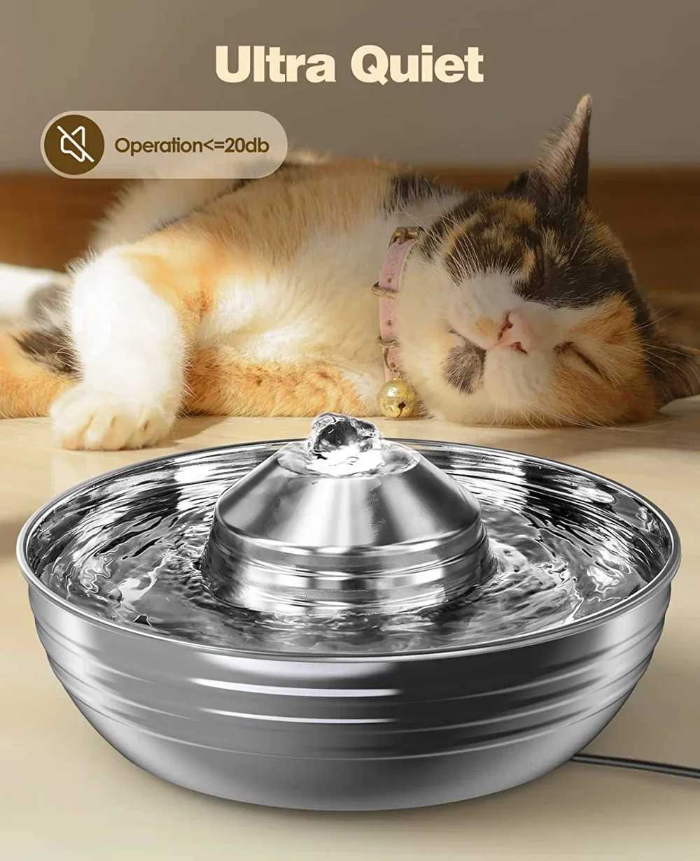 2L Stainless Steel Cat Water Fountain for Multiple Pets Quiet Low Noise Dog Water Dispenser for Cats Dogs Feeder M251204