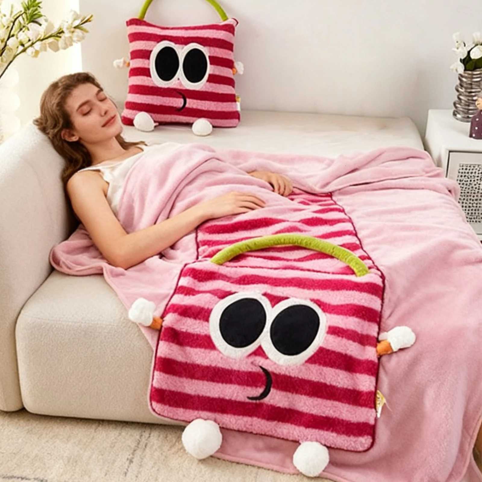 Embroidered Lamb Wool Flannel Blanket Office Home Sofa Throw Cartoon Big-eyed Blanket Car Cushion Blanket Y251204