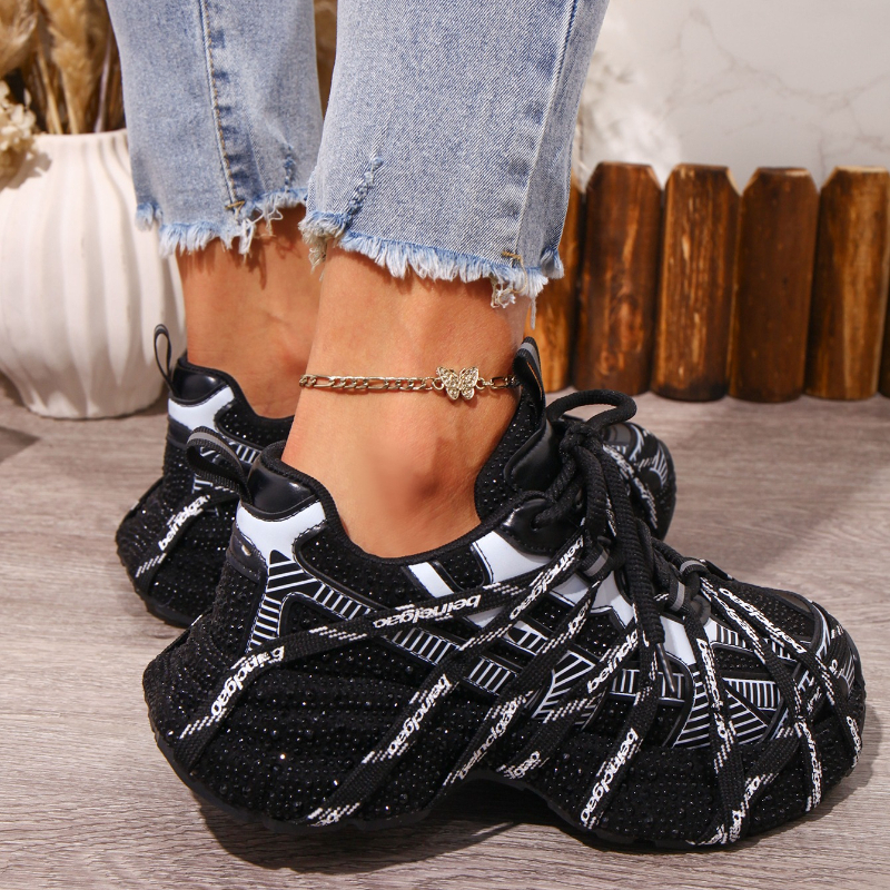 Women's Designer Shoes Luxury Platform Sneakers Top Quality Sneakers Women Skating Shoes Crystal Fashion Shiny Women's Casual Shoes Lace up 