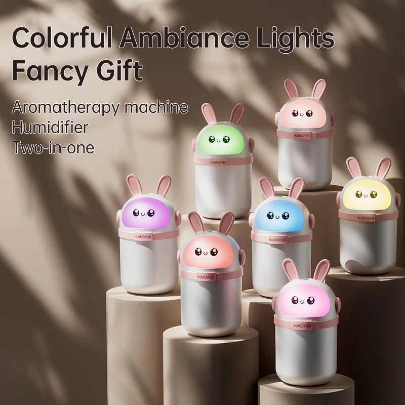 Mars Rabbit Mini Air Humidifier 180ML Cute Cartoon Ara Diffuser Essential Oils Per Color Lights for Car Bedro He Gift C251204