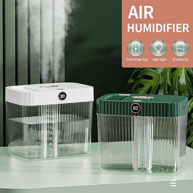 Air Humidifier Dual Spray 5L Large Capacity with LED Night Light Remote Control USB Humidifier Diffuser Suitable for Family C251204