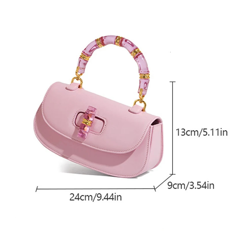 Womens Bamboo Handle Saddle Bag Crystal Accent Crossbody Purse Retro Chic Leather Clutch for Women 251202