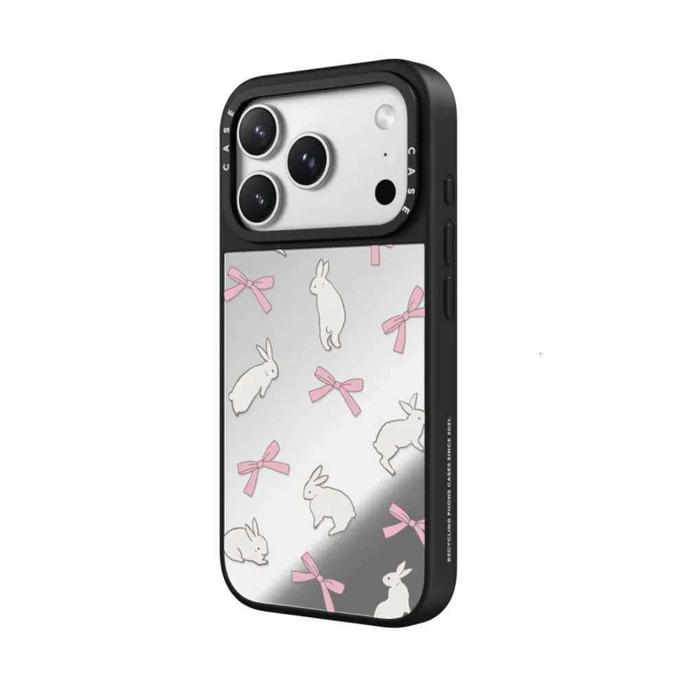 Rabbit Ribbon Cute Makeup Mirror Phone Case For iPhone 17 16 1514 13 12 Pro Max Plus Anti-drop Shockproof Back Cover H251203