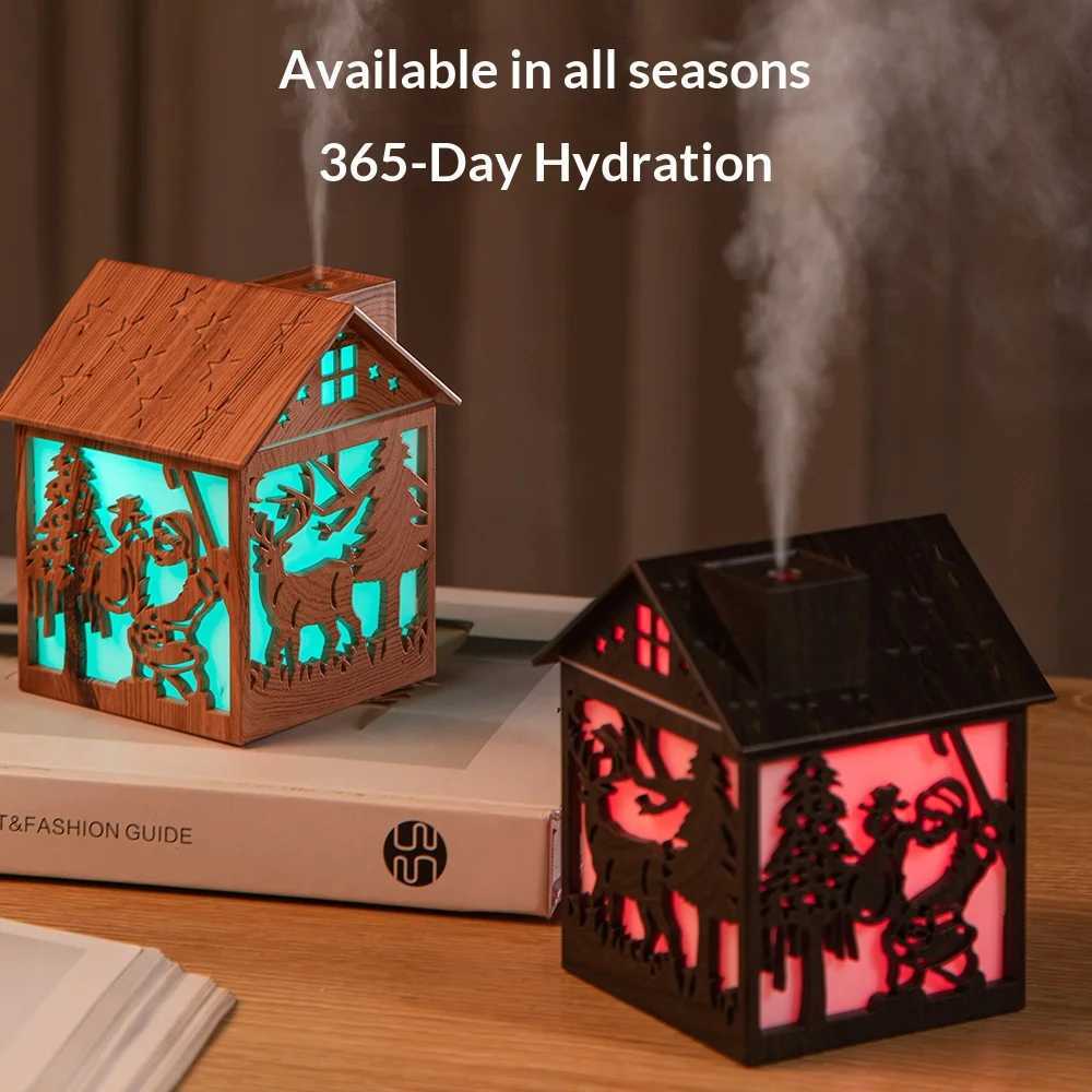 Christmas wooden house humidifier USB he bedro humidifier hollow bedro night light mini small gradient li C251204
