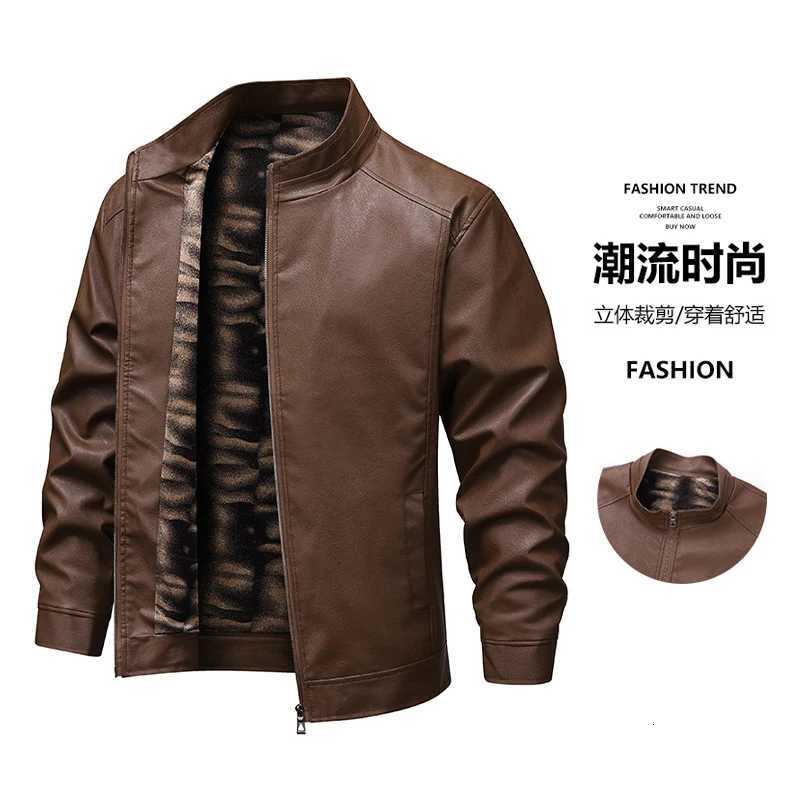 Standing Collar Mens Leather Jacket Brand Fleece Spring New Style Leather Jacket Mens Windproof Casual Motorcycle Warm JacketT251204
