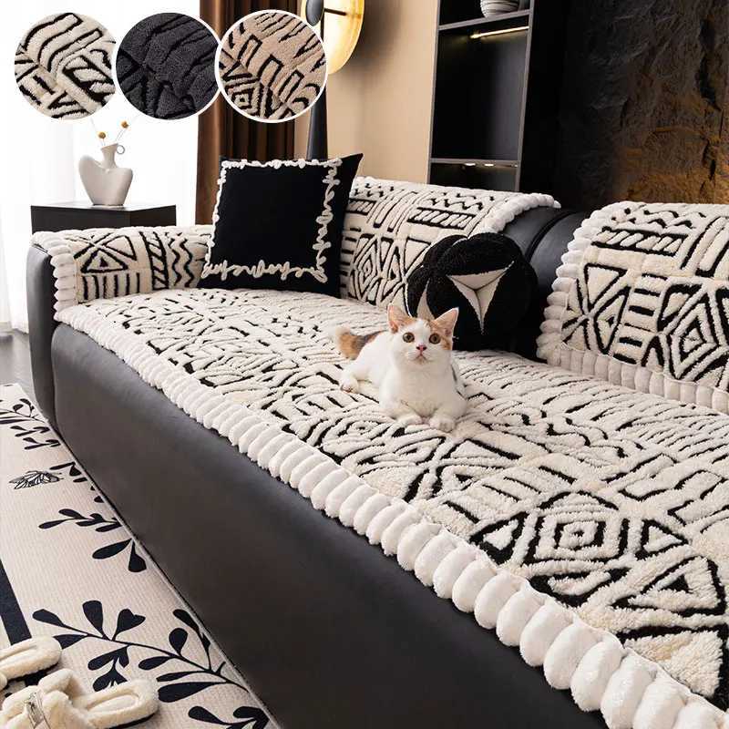 1PC-Winter shu mianrong sofa cushion light luxury simple and anti slip sofa cushion plush line sofa cushion M251204 - view 3