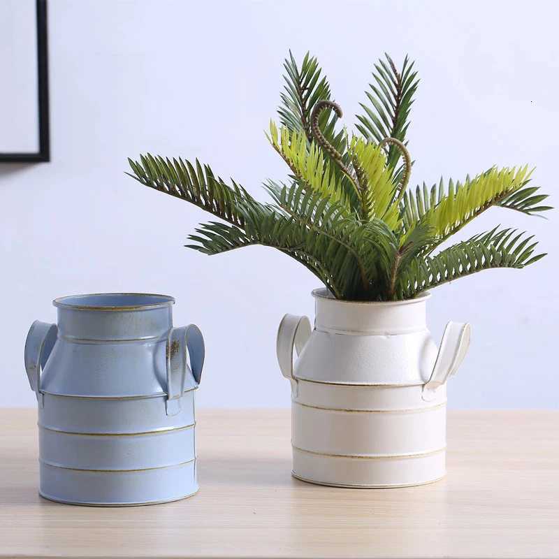 Garden Plants Flower Vase Iron Bucket Metal Vase Craft Holder He Decor Galvani Finish Balcony Country Rustic Desktop Bucket H251204
