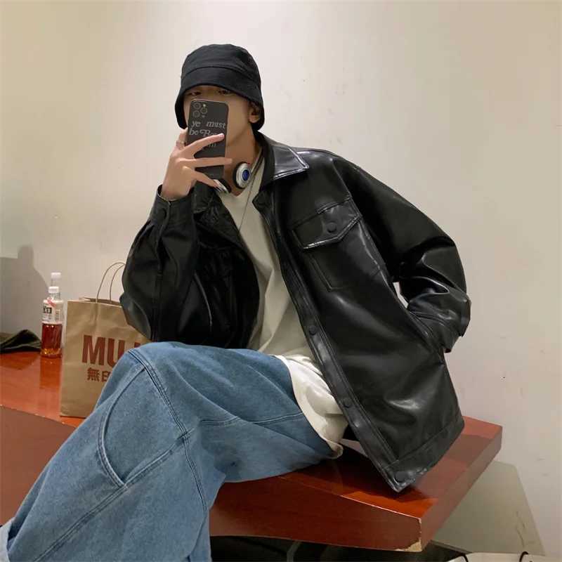 Black Faux Leather Jacket Men Autumn Mens Hip Hop Jacket PU Leather Male Oversize Streetwear Korean Trend Jackets CoatsT251204