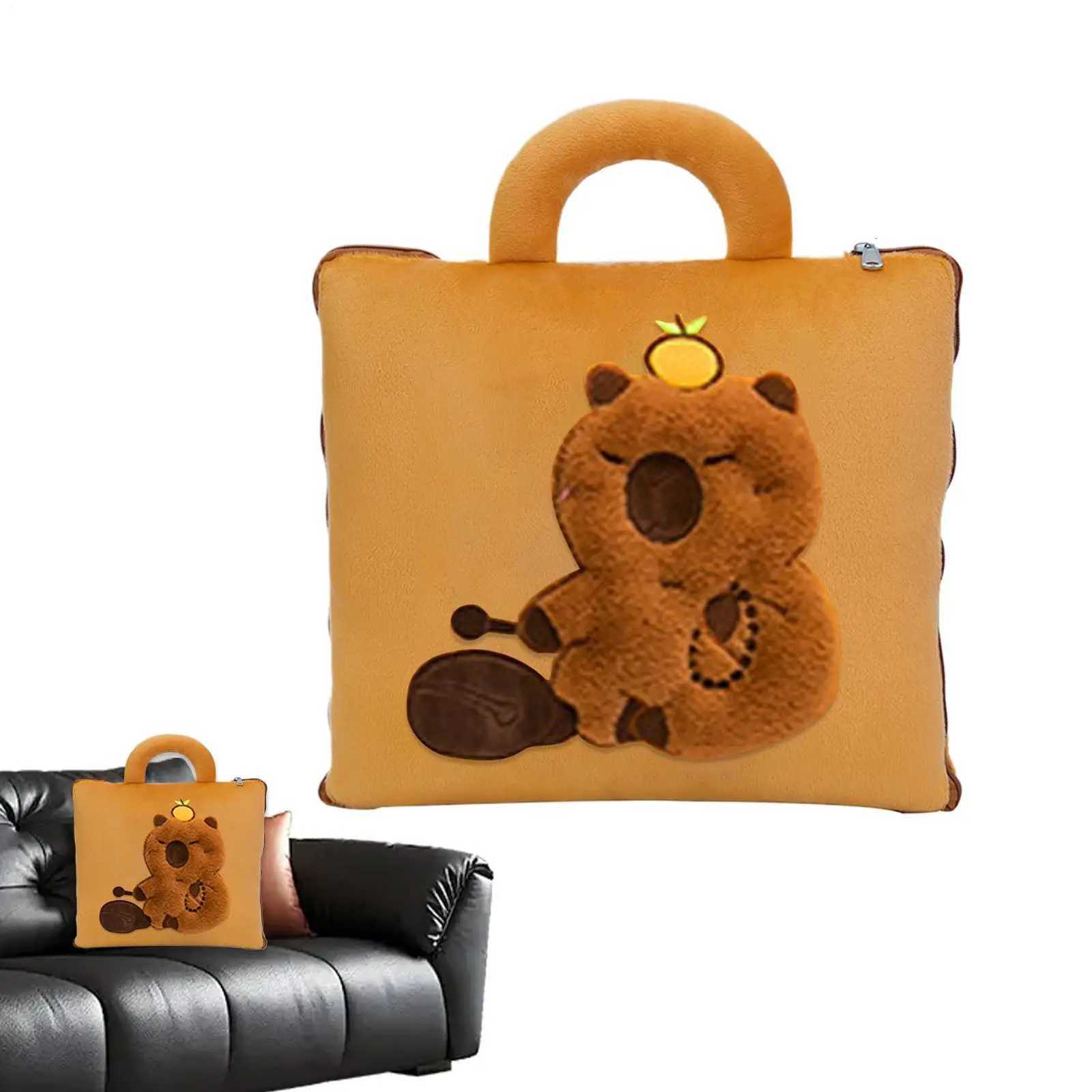 Travel Blanket Compact 2 In 1 Cute Capybara Airplane Blanket Travel Sleeping Mat Back Cushion Compact For Kids Adults Y251204