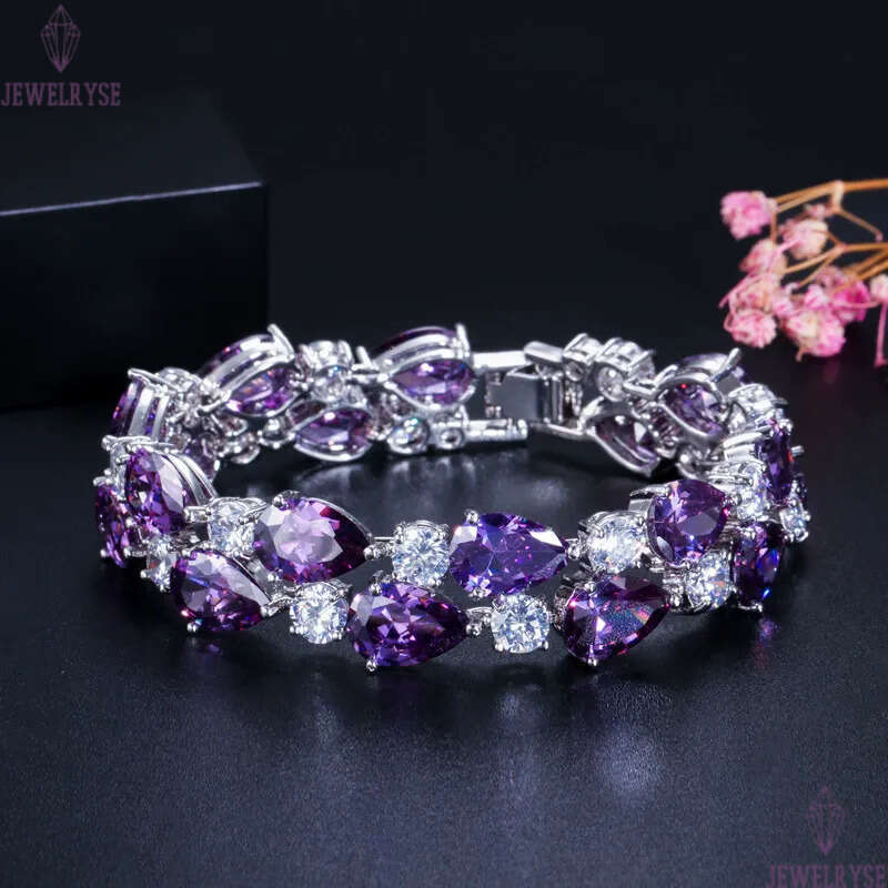 top multicolor pear tennis designer for woman 18k gold diamond wedding bracelets chain green purple white AAA CZ womens luxury jewelry gift box