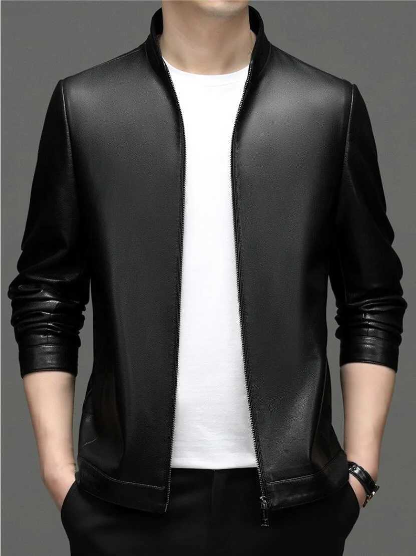 Spring and Autumn New Genuine Leather Mens Sheep Leather Jacket Mock Collar Youth Premium Casual Coat MotorcycleT251204