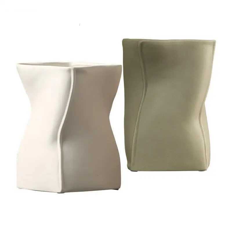 Square Bag Shape Ceramic Vase Desk Decoration Porcelain Floral Vases Flower Pots Decorative Arrangement Modern He Decor H251204
