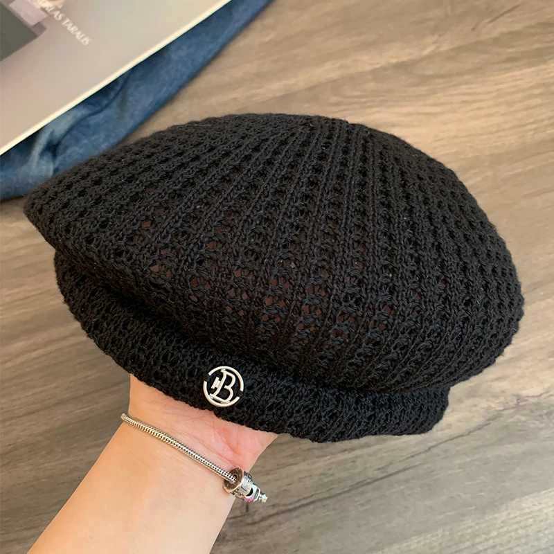 Japanese Simple Knitted Hollow Breathable Beret Spring and Summer Big Head Literary Fashion Versatile Painter Hat for WomensXJ251204 - view 4