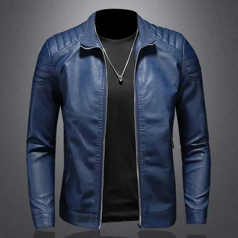 Mens Trendy Stand Collar Leather Jacket Slim Fit Korean Style Spring Autumn Jacket Handsome Mens Fashion OuterwearT251204