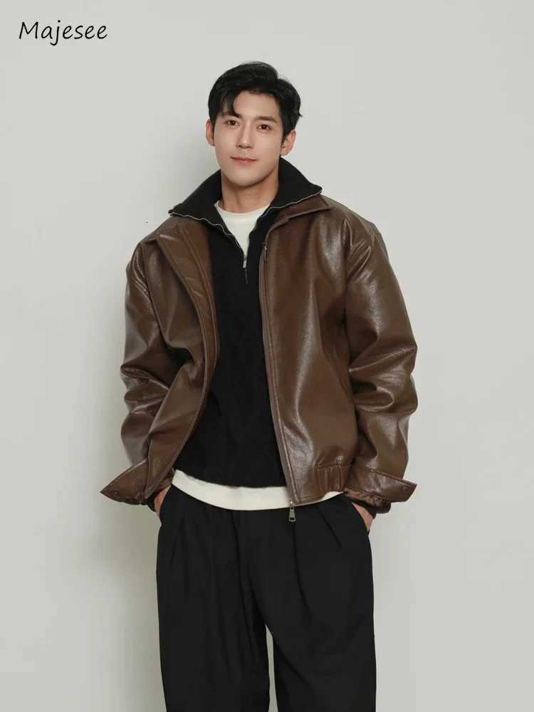 Pu-leather Jackets Men European Style Streetwear Autumn New Handsome Advanced Long Sleeve All-match Punk Popular Males OvercoatsT251204