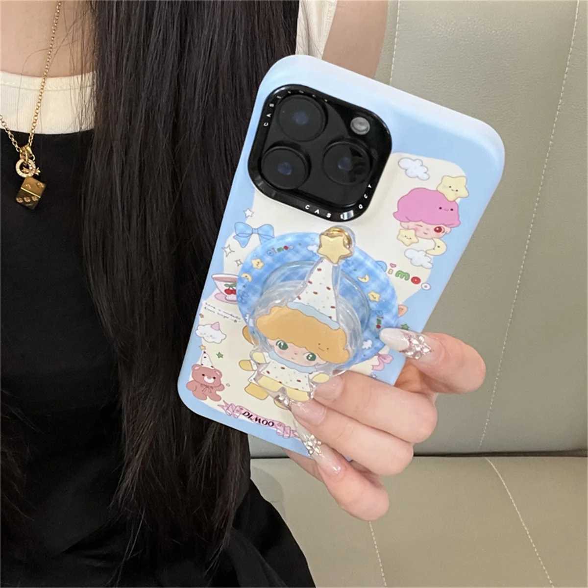 Kawaii Cartoon Bear Doll Magnetic Phone Case For iPhone 17 Pro 14 15 16 Pro Max Cover with Stand Holder For Cases Capa H251203
