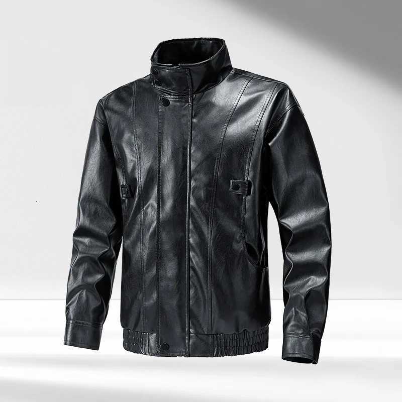 Mens PU Leather Jackets New Male Fashion Trend Stand Collar Black Motorcycle Jacket Men Leather CoatsT251204
