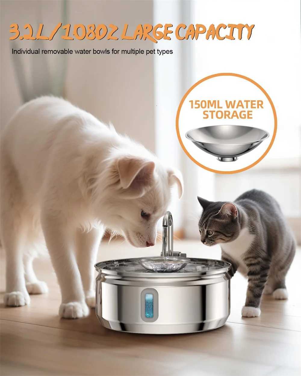 32L Cat Drinking Fountain Automatic Stainless Steel Pet Dogs Water Dispenser Fountain For Multiple Pets Drink Bowl Pet Product M251204 - view 3