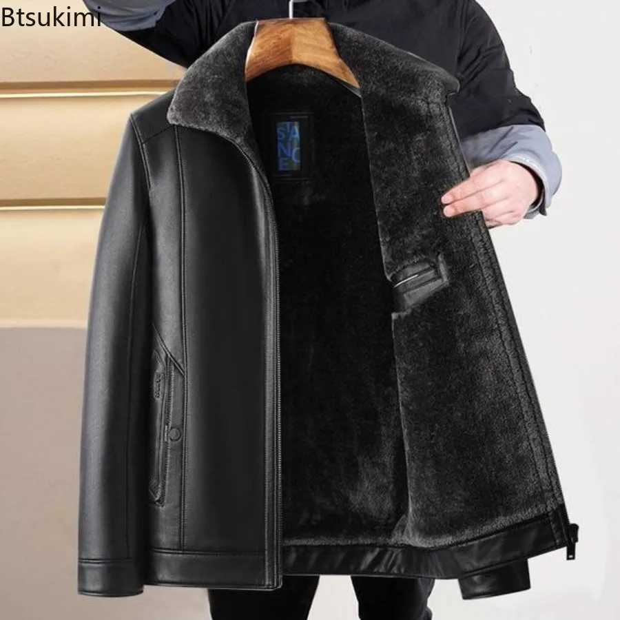 Mens Leather Jackets Autumn Winter Fleece Warm Motorcycle Coats Fashion Business Casual PU Leather Jackets Men Slim OuterwearT251204