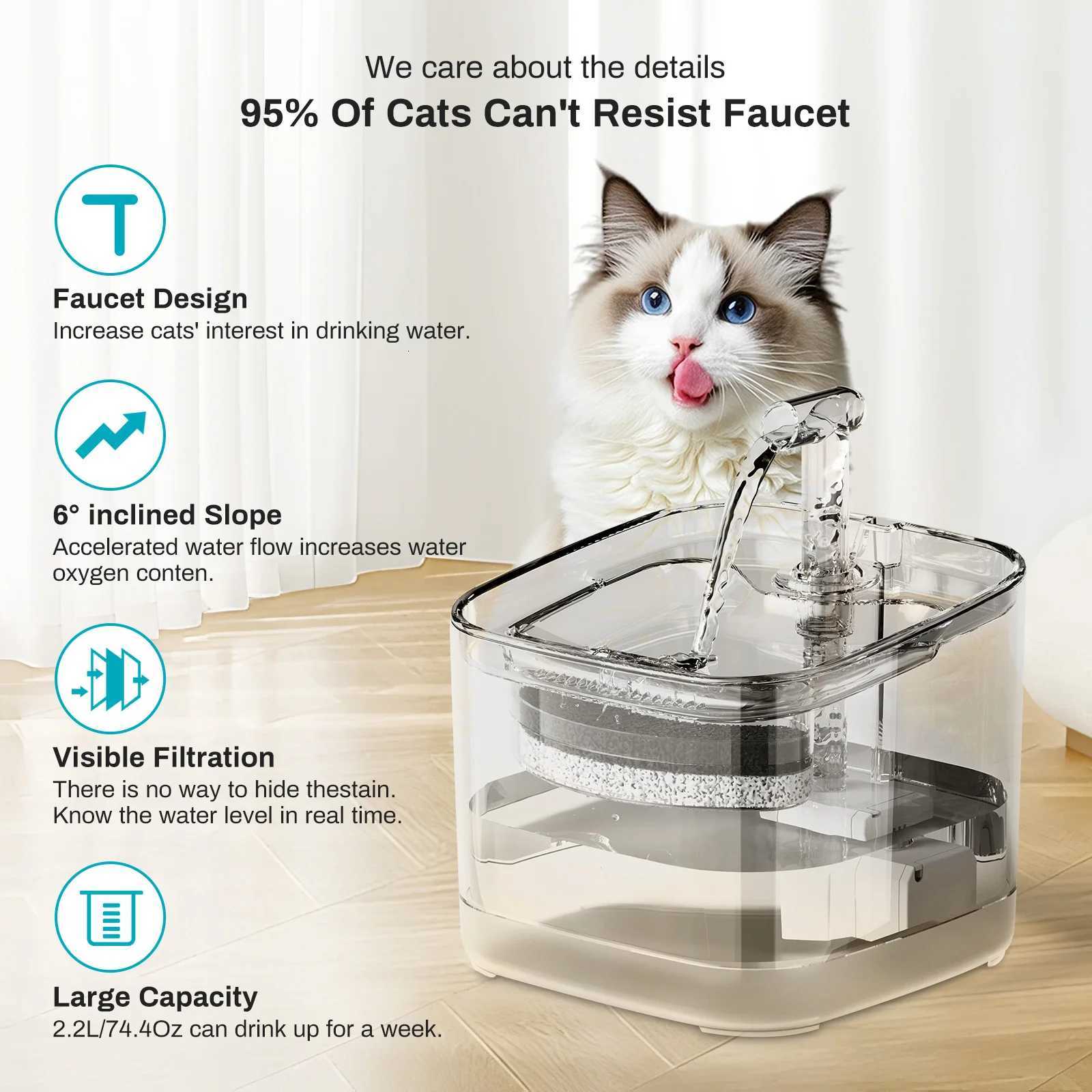 22L Square/Round Cat Water Feeder Automation Dog Water Dispenser Visible Filtration Cat and Dog Pet Water SilentNo 5V 1A plug M251204