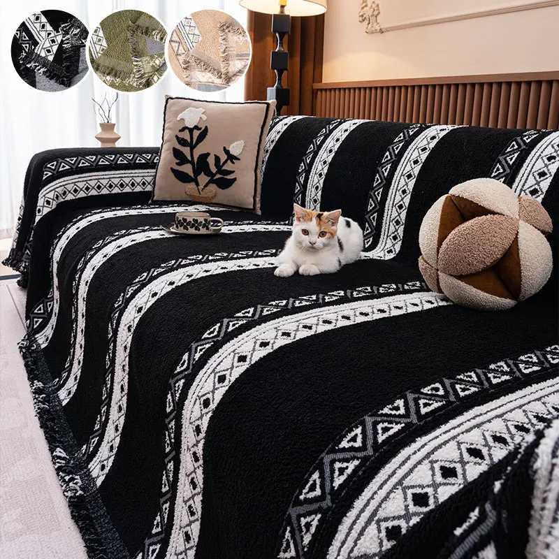 1PC-Four season universal sofa cushion fixed anti slip retro straight row high-end cushion sofa towel M251204 - view 3