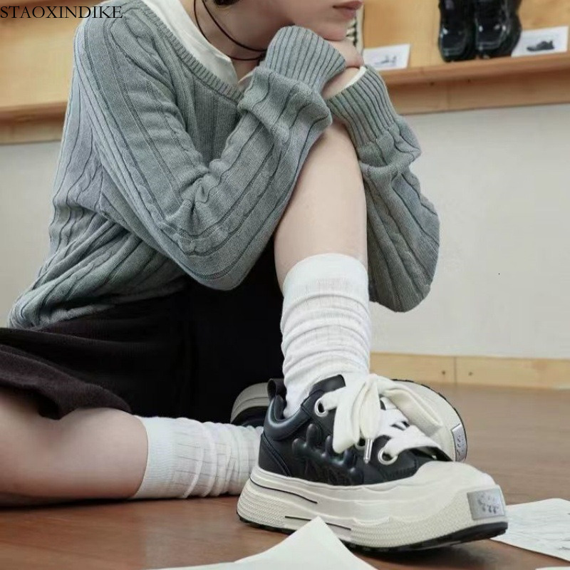 Zhuoyuan Same Style SHOOT BRAND Ensemble Black Plum Sneakers Unisex Thick Sole Height Increasing Retro Leather Plum Shoes