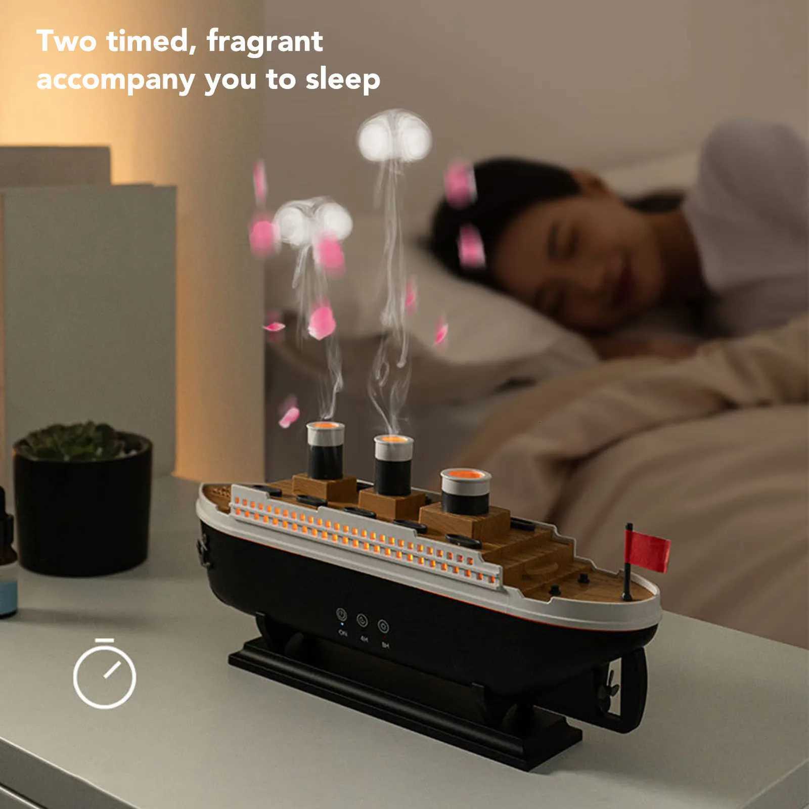 HOTAratherapy Diffuser 250ml Retro Ship Essential Oil Diffuser Desktop Humidifier with Remote Control for Bedro Off C251204
