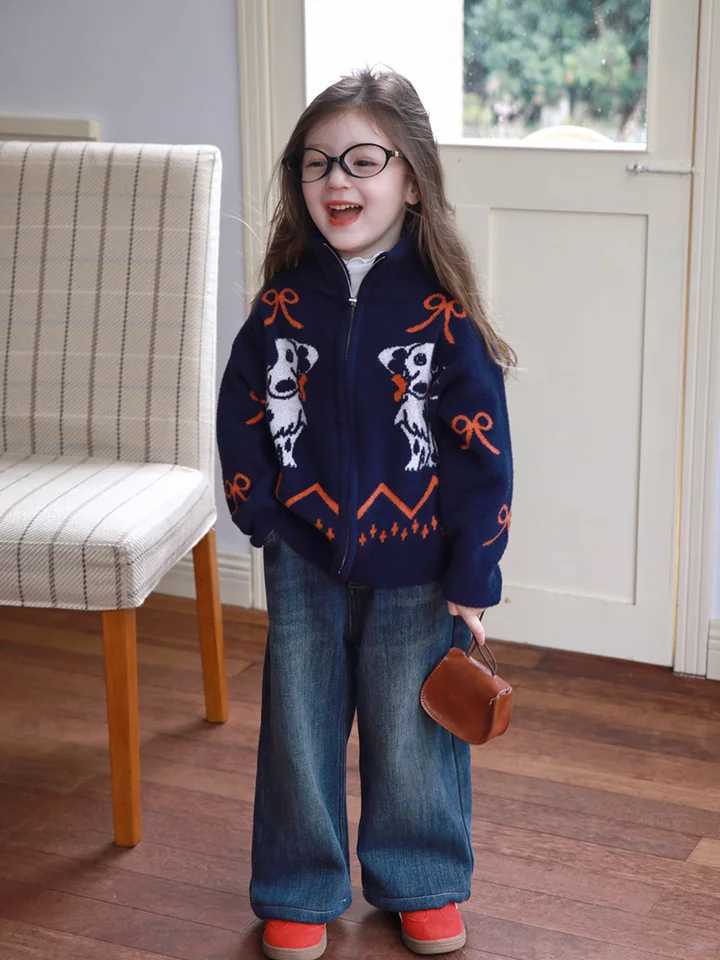 Girls Sweater Winter New Niche Art Childrens Knitted JacketW251204