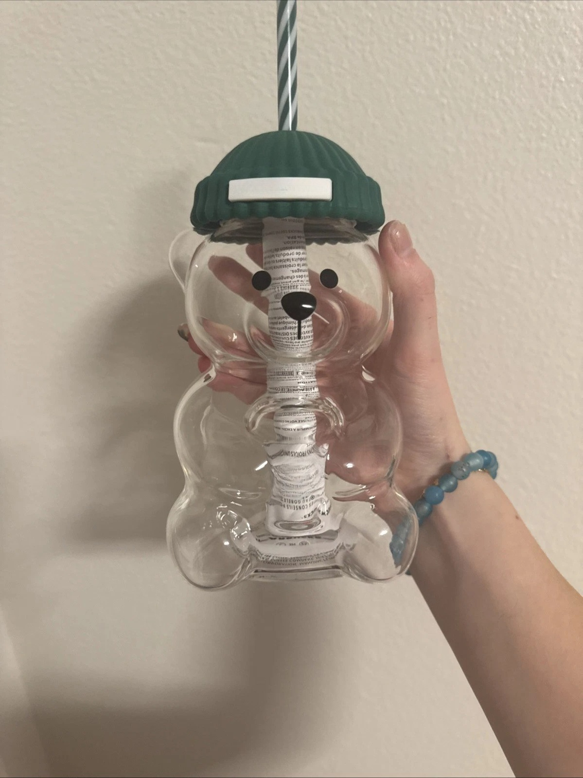 20oz Star bucks Bearista Glass Bear Cup With Straw Cute Transparent Tumbler With Hat For Iced Coffee Cold Drink Gift