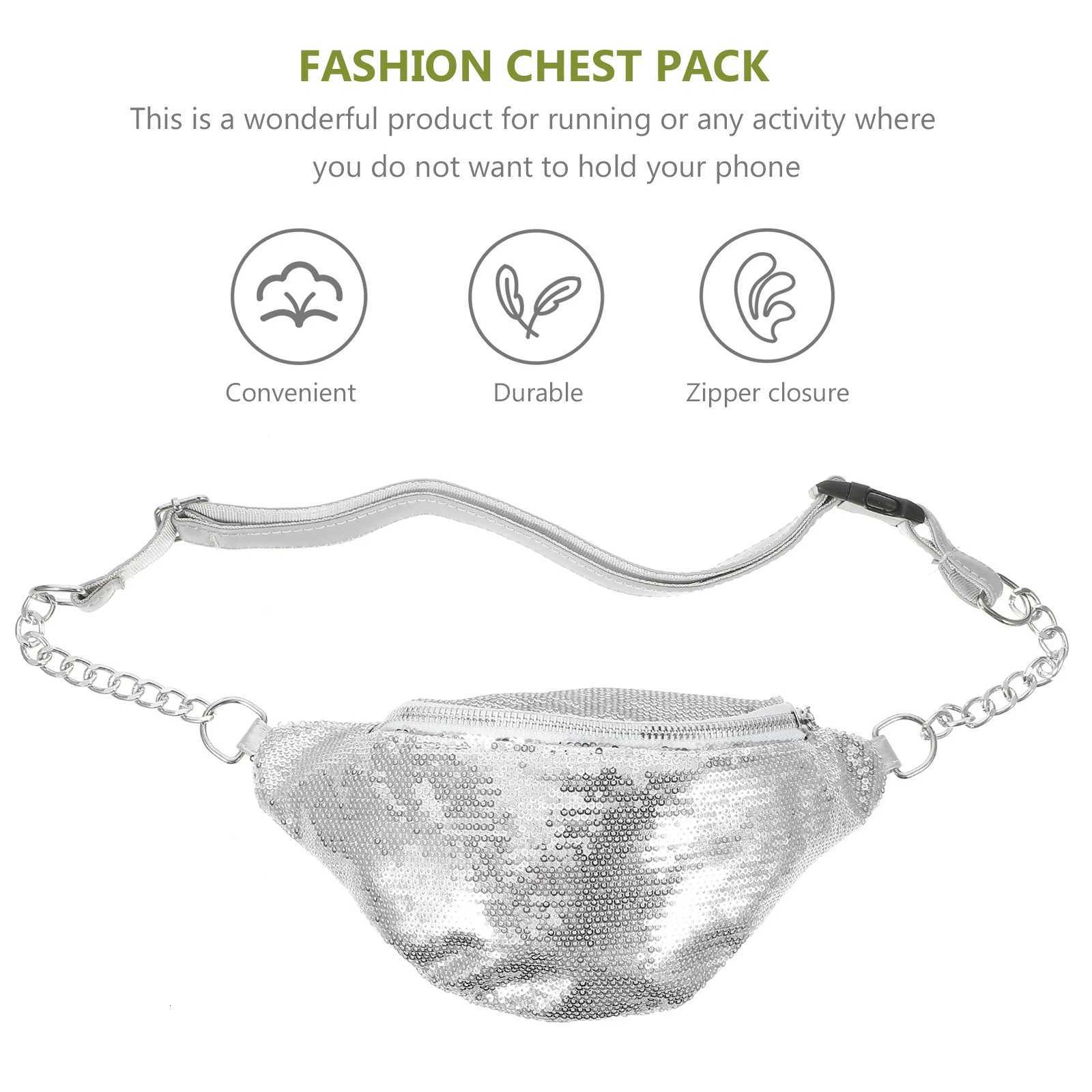 Sequin Waist Bag Waterproof Phone Pouch Silver Multifunctional Fanny Pack Stylish Chest Bag for Women Running Travel HikingT251204