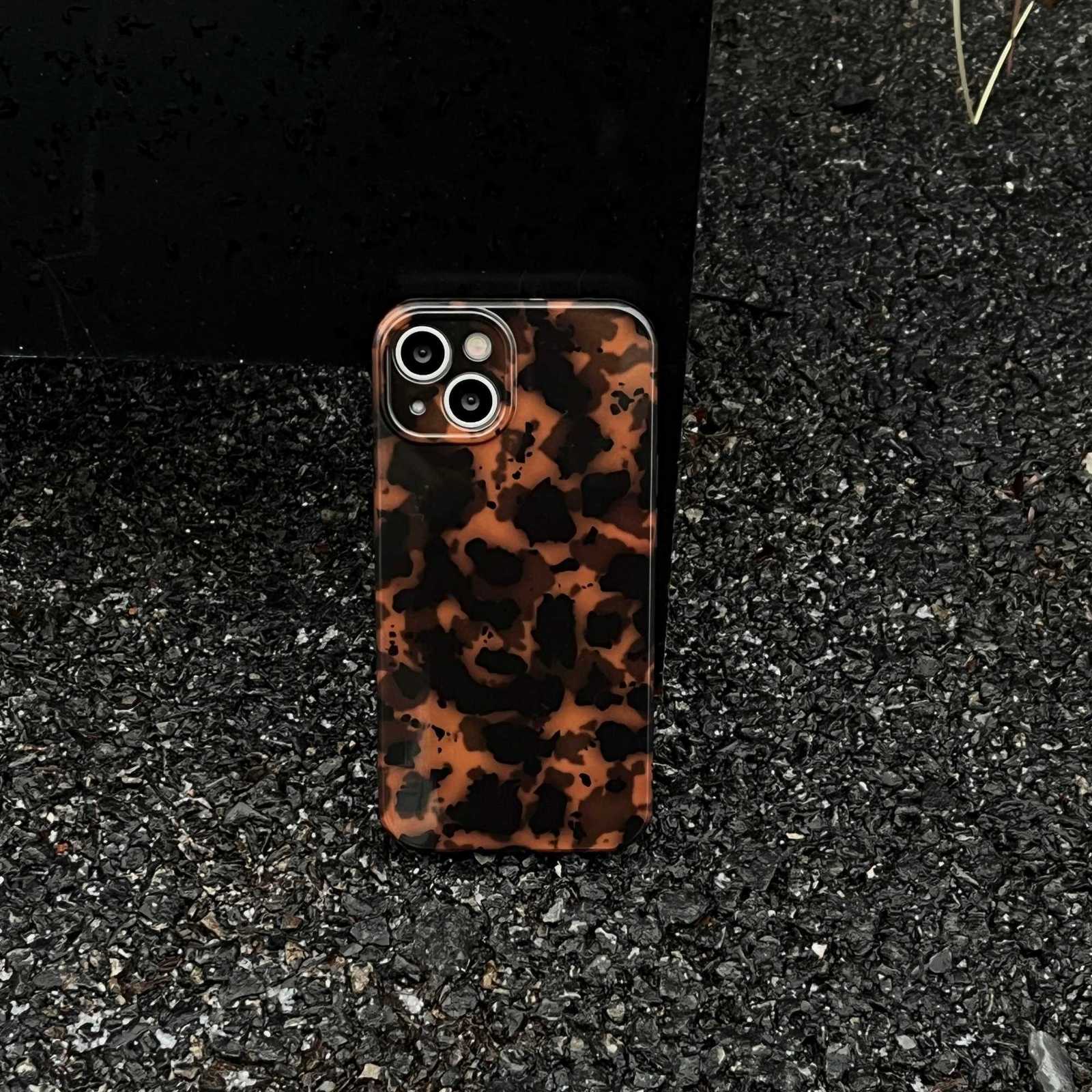 Stylish Dark Color Tortoiseshell Amber Soft Glossy Cover Case for iPhone 16 15 14 13 12 11 Pro Max Plus H251203