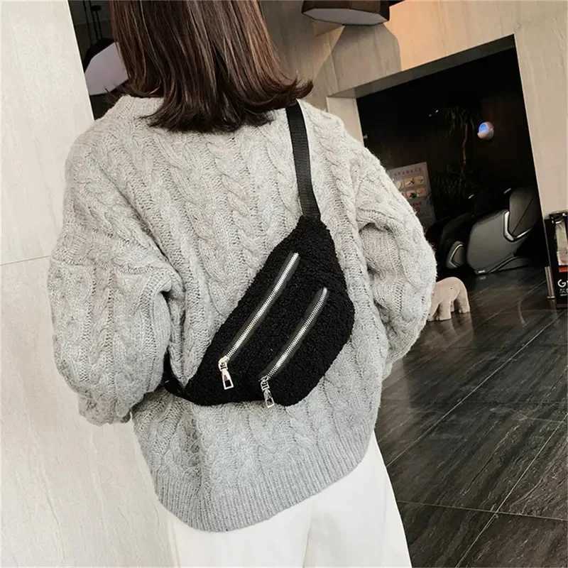 Plush Womens Waist Bag Solid Color Belt Bags Shoulder Crossbody Chest Bag Brand Designer Female Banana Hip PurseT251204