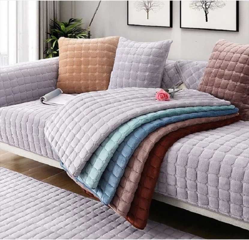 Thickened Flannel Sofa Cushion Universal Solid Color Plush Non-Slip Living Room Sofa Cover Warm Breathable Sofa Back Towel M251204 - view 3