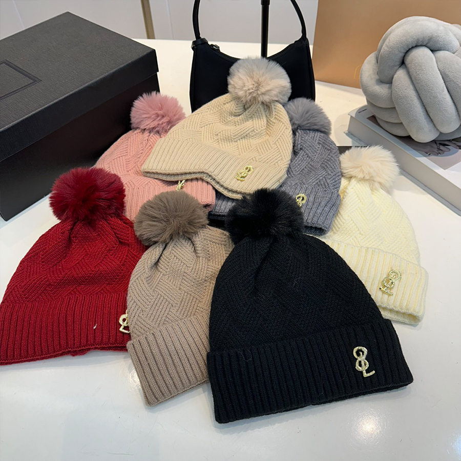 Designer Beanie Knitting Hat Winter Hat Bonnet Blending Cap Wool Blend Pom Pom Unisex High Quality Letter Applique Ribbed Edge Chunky Knit Warm Windproof