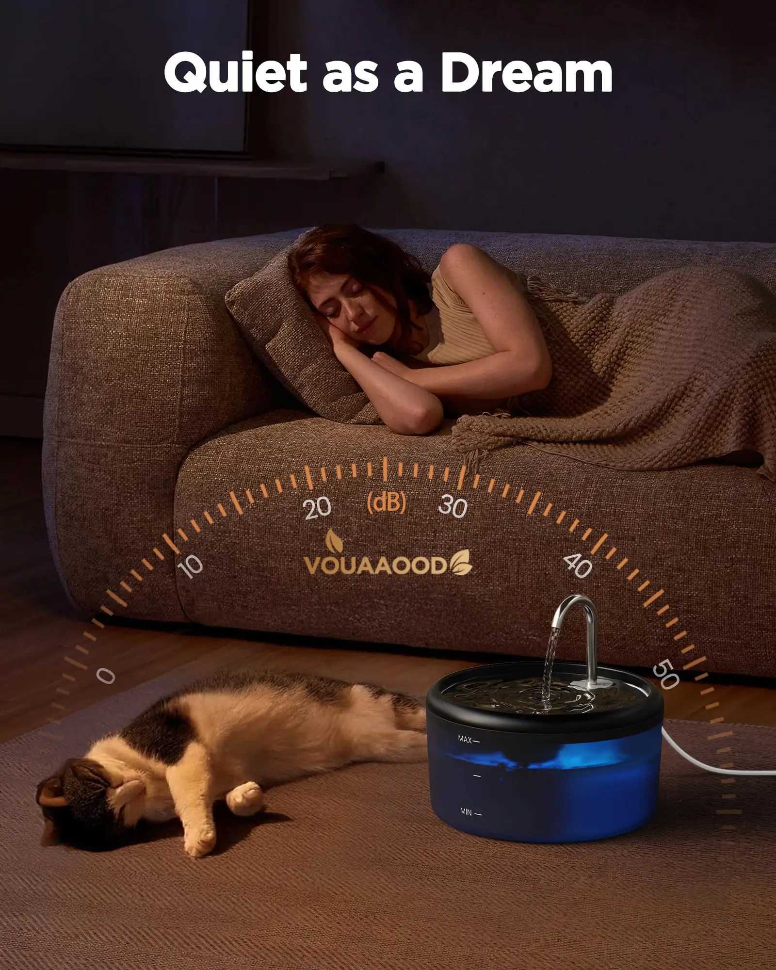 24L/81oz Cat Water Fountain Automatic Cat Waterer with LED Light and Water Level Window for Cats and Dogs M251204