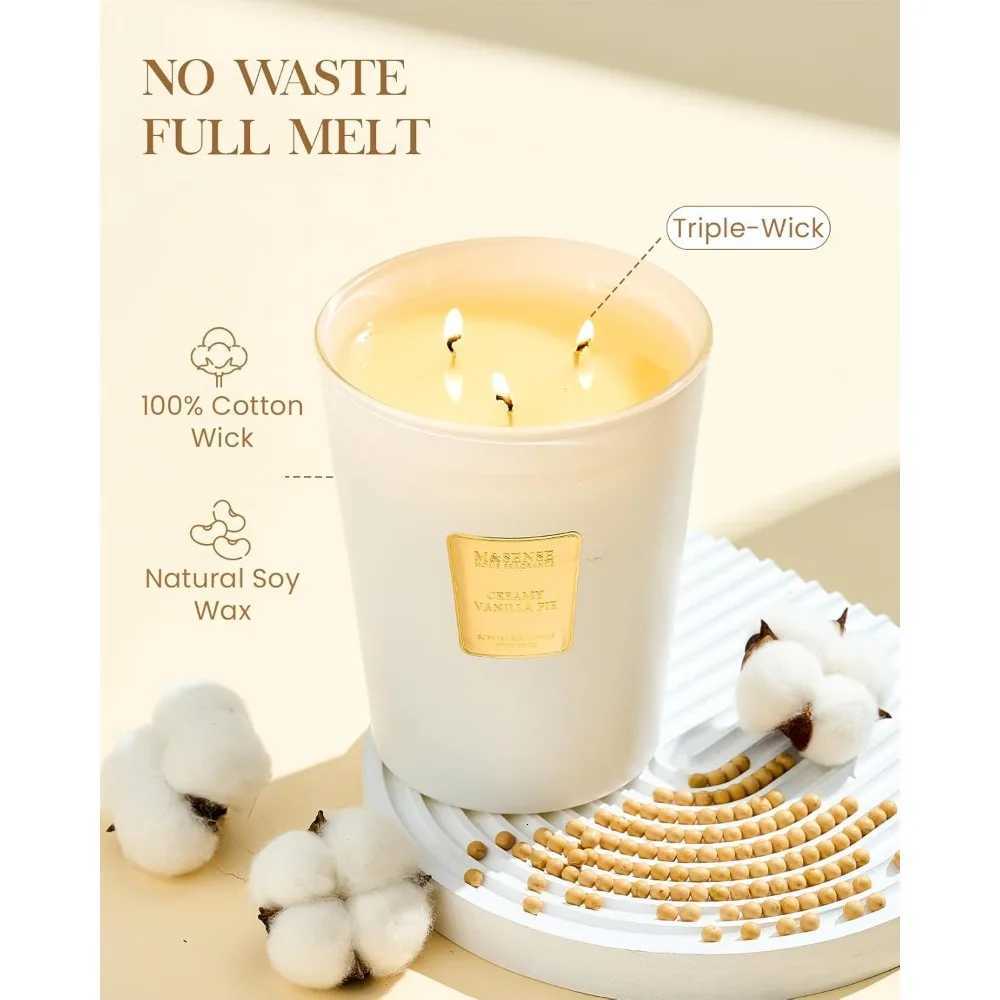 Extra Large 3- Vanilla Scented Candle 35oz 150H Soy Wax Aromatherapy for Stress Relief Home Fragrance Gifts Y251204